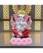 Hi Tech Sales Handcrafted Siddhi Ganesh Idol for Home Decor, Gifting Diwali, Birthday, Festivals (5 x 3 Inches) (Red)