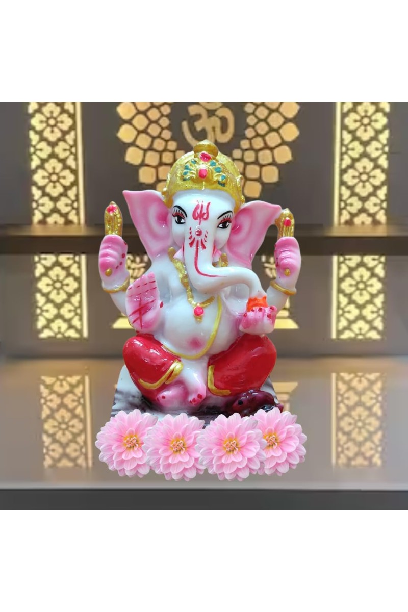 Hi Tech Sales Handcrafted Siddhi Ganesh Idol for Home Decor, Gifting Diwali, Birthday, Festivals (5 x 3 Inches) (Red)
