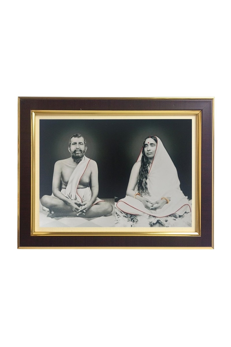 Hitech Sales Sri Ramakrishna Paramahansa and Sarada Devi Polystyrene Photo Frame, Rectangular Printed Photo Frame for Pooja Room, Home Decoration and Gifting (Tabletop, 7 x 9 x 0.9 inches, Brown)