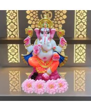 Hi Tech Sales Handcrafted Siddhi Ganesh Idol for Home Decor, Gifting Diwali, Birthday, Festivals (6 x 3 Inches) (Orange)