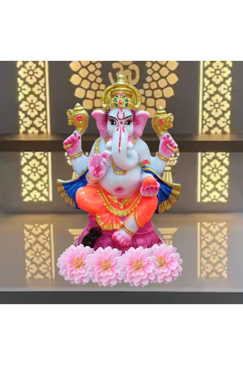 Hi Tech Sales Handcrafted Siddhi Ganesh Idol for Home Decor, Gifting Diwali, Birthday, Festivals (6 x 3 Inches) (Orange)