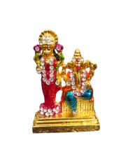 Shri Lakshmi Ganesh Murti with Stone Work Gold Plated Decorative Figurine | Religious Idol for Home Mandir, Office & Festive Decor
