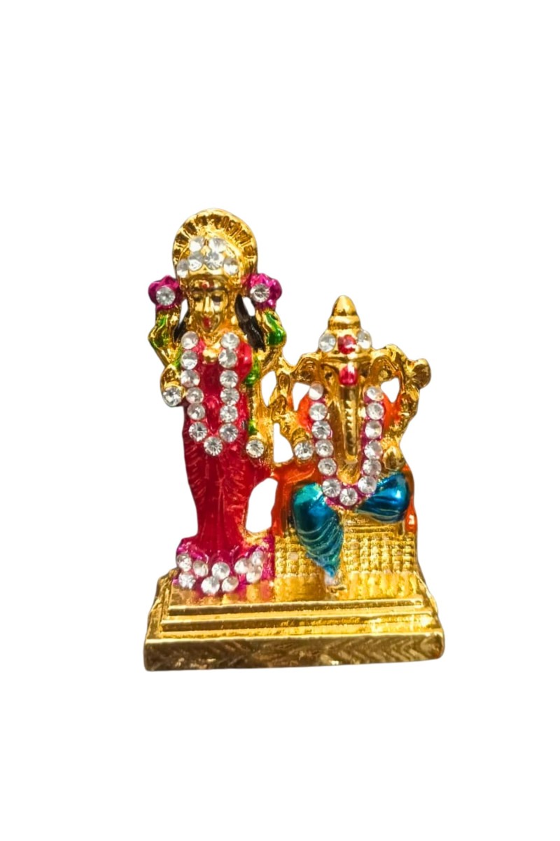 Shri Lakshmi Ganesh Murti with Stone Work Gold Plated Decorative Figurine | Religious Idol for Home Mandir, Office & Festive Decor