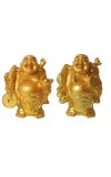Hitech Sales Laughing Buddha, Marble Resin Gold Feng Shui Statues for Home, Office, Dining Room Decor, Asian Gift Showpiece (Set of 2)
