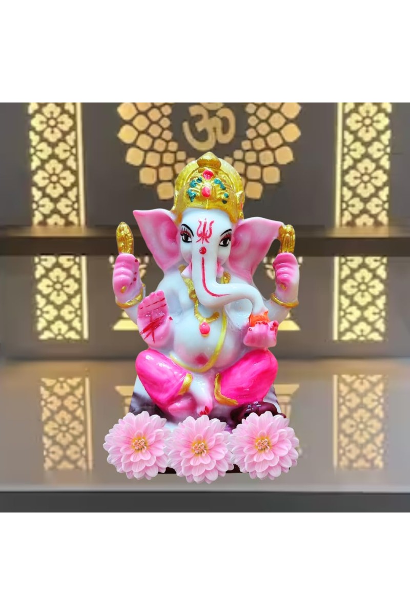 Hi Tech Sales Handcrafted Siddhi Ganesh Idol for Home Decor, Gifting Diwali, Birthday, Festivals (5 x 3 Inches) (Pink)