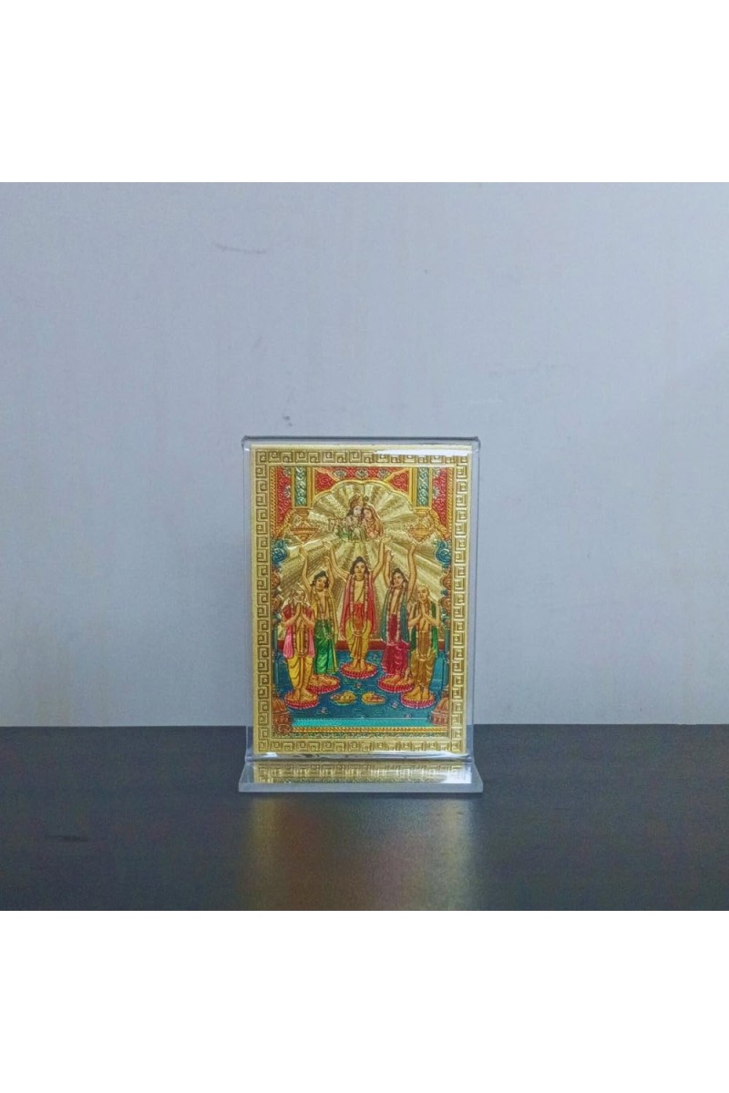 Hitech Sales Gold-Plated Shree Chaitanya Maha Prabhu with Krishna Religious Acrylic Photo Frame Hindu God and Goddess Temple Art Decor for Home, Office, Car Dashboard and Gift Purpose