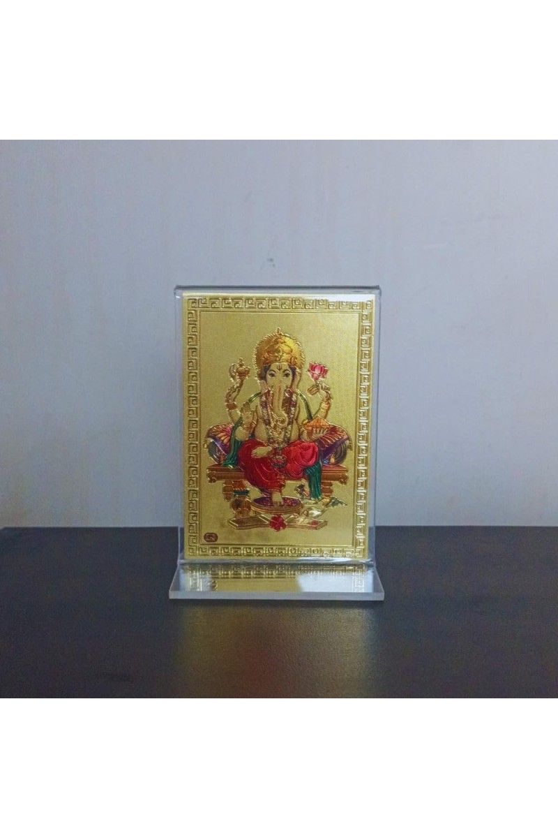 Hitech Sales Gold-Plated Religious Shree Ganesh Acrylic Photo Frame Hindu God and Goddess Temple Art Decor for Home, Office, Car Dashboard and Gift Purpose
