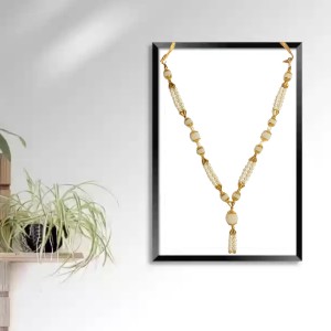 Handmade Golden & White Color Moti Mala/Garland | 15 inch Decorative Haar for God Idol, Temple & Home Décor