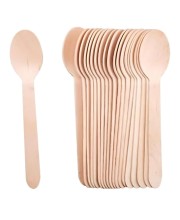 Hitech Sales Pack of 25 16CM Disposable Wooden Spoons for Party Picnic and Home & Kitchen Perfect for Eating, Samoling and Tasting Ice Cream, Yogurt, Dessert, Parfait, Mousse, Pudding
