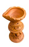 Handmade Terracotta Diya with Stand – Traditional Clay Oil Lamp for Festivals, Pooja & Home Decor