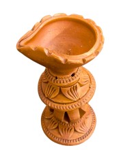 Handmade Terracotta Diya with Stand – Traditional Clay Oil Lamp for Festivals, Pooja & Home Decor