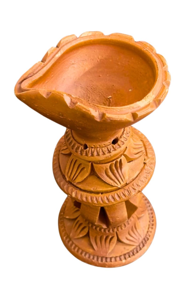 Handmade Terracotta Diya with Stand – Traditional Clay Oil Lamp for Festivals, Pooja & Home Decor