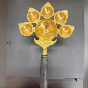 Panch Aarti Diya Oil Lamp, Panch Mukhi Aarti, deep, Jyoti Puja for Diwali/Navratri and Festival. Brass Punch Diya with Wooden Handle - Gold Color Daily Pooja in Home (Small). Panch Aarti Diya Oil Lamp, Panch Mukhi Aarti, deep, Jyoti Puja for Diwali/Navratri and Festival. Brass Punch Diya with Wooden Handle - Gold Color Daily Pooja in Home (Small).