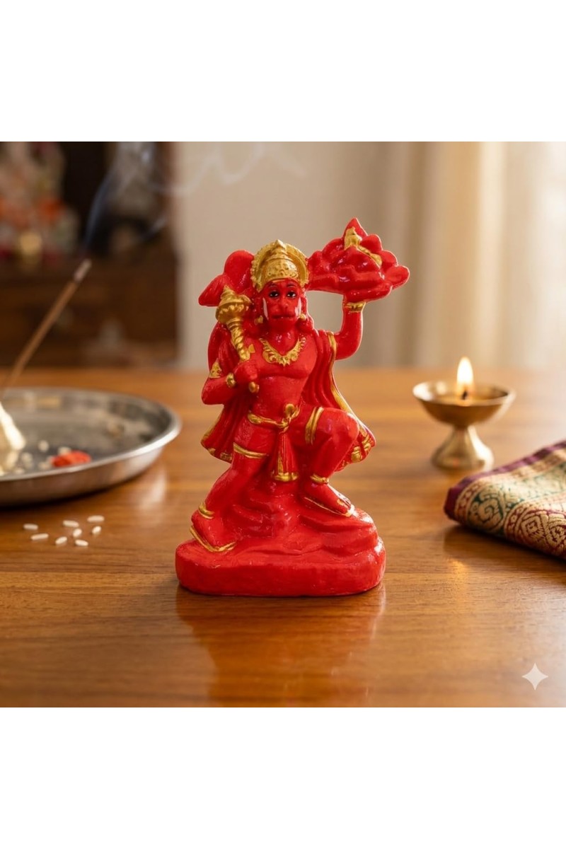 Lord Hanuman with Mountain Resin Idol – Bajrangbali Murti Carrying Parvat – Spiritual Statue for Home Temple, Pooja, Decor & Gifting
