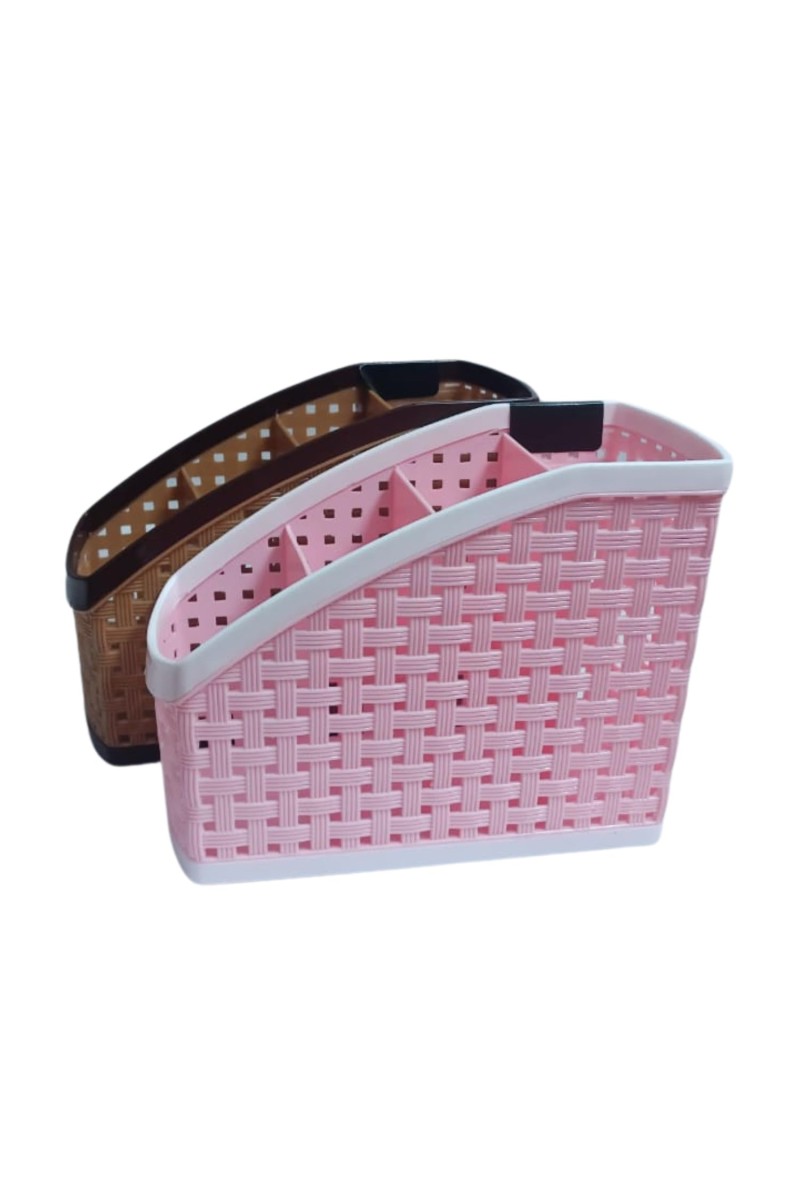 Hitech Sales Plastic Multipurpose Storage Basket Rack Desk Organizer with 4 Sections for Stationery Pen Stand | Cutlery Stand | Bathroom Stand | Set of 2