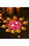 Decorative Brass Finish Diya Stand with Central Bowl | 9 Diya Holder Plate for Pooja, Aarti, Diwali Decoration, Temple & Home Traditional Lighting Plate