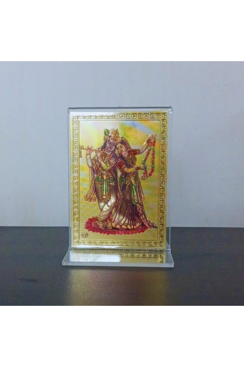 Hitech Sales Radha Krishna Gold-Plated Religious Acrylic Photo Frame Hindu God and Goddess Temple Art Decor for Home, Office, Car Dashboard and Gift Purpose
