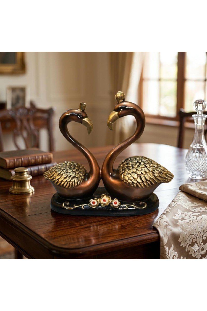 Golden Swan Couple Decorative Showpiece | Resin Love Birds Figurine for Home & Office Décor | Elegant Tabletop Statue for Living Room, Bedroom & Gift Item (Brown & Gold Finish)