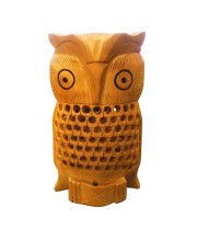Handcrafted Wooden Owl Statue – Intricately Carved Owl Figurine, Feng Shui & Vastu Decor for Home & Office, Lucky Charm Symbol of Wisdom