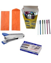 Combo of 20 Pcs Brown Envelopes, 1 Box Fort Gel Pen, Stapler & Pin
