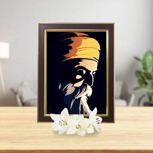Hitech Sales Rectangular Guru Nanak Printed Photo Frame - Ideal for Pooja Room Décor & Gifting (7 x 9 inches, Brown)
