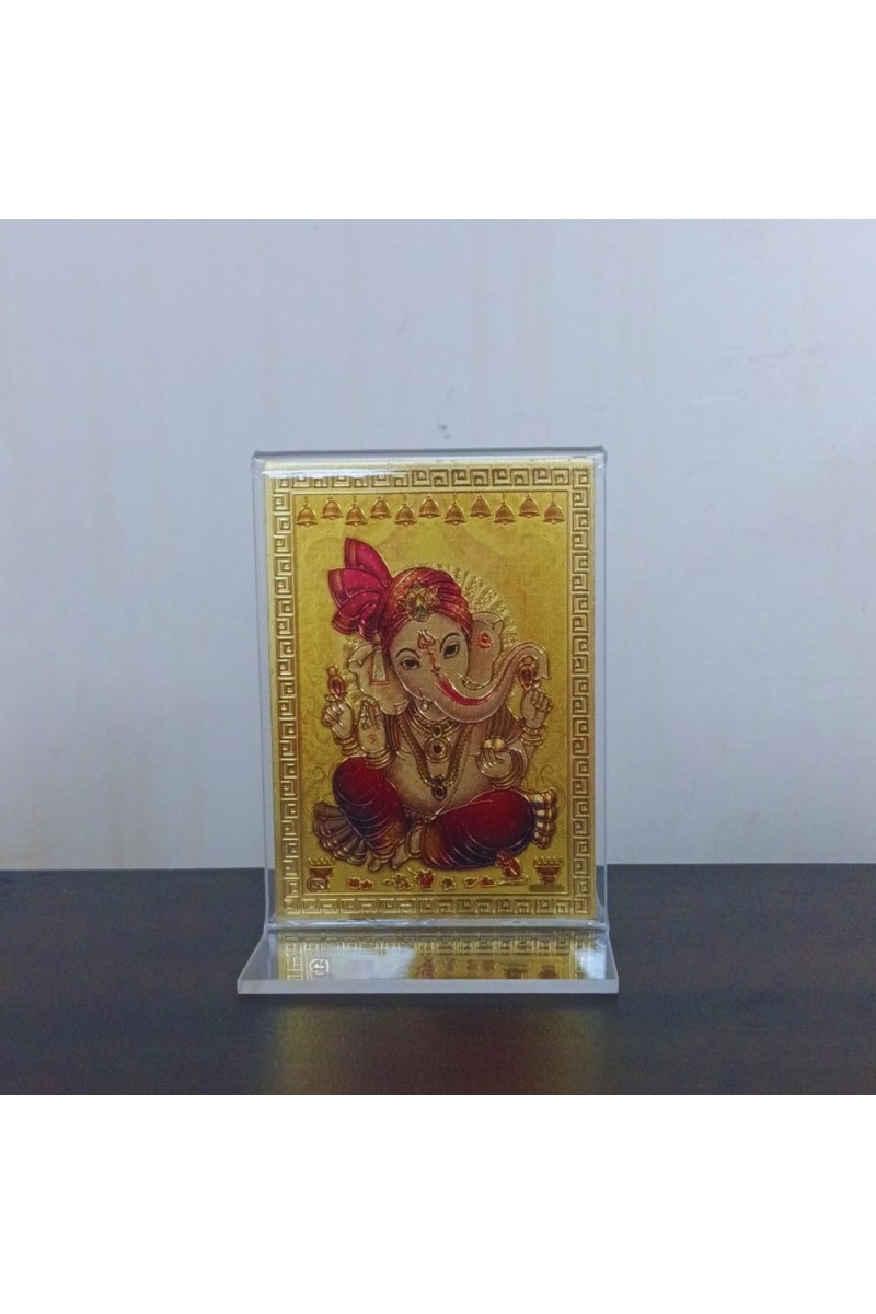 Hitech Sales Gold-Plated Shree Ganesh Religious Acrylic Photo Frame Hindu God and Goddess Temple Art Decor for Home, Office, Car Dashboard and Gift Purpose