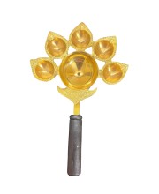 Panchmukhi Aarti Diya Brass Oil Lamp Pooja Mandir Decor Spiritual Gift 9x5.5 inches