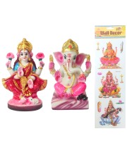 Laxmi Ganesh Murti Idol with Free Stickers by Hi Tech Sales | Hindu Goddess Lakshmi & Lord Ganesha Statue for Puja, Temple, Home & Office Decor | Diwali Festival Spiritual Gift