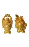 Laughing Buddha Set of 2 | Marble Resin Gold Feng Shui Statues for Home, Office, Dining Room Decor | Asian Gift Showpiece