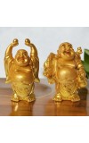 Hitech Sales Marble Resin Laughing Buddha Set of 2 | Marble Resin Gold Feng Shui Statues for Home, Office, Dining Room Decor | Asian Gift Showpiece