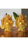 Hitech Sales Laughing Buddha, Marble Resin Gold Feng Shui Statues for Home, Office, Dining Room Decor, Asian Gift Showpiece (Set of 2)