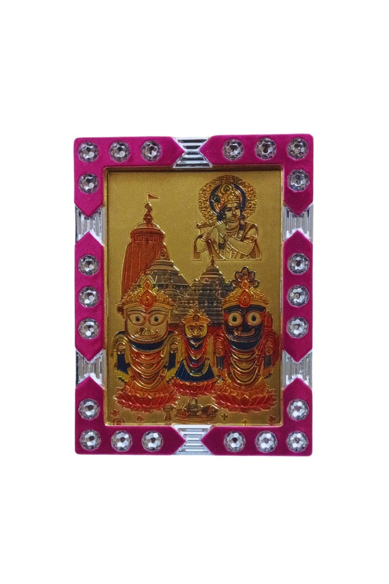 Hitech Sales Mini Decorative Jagannath Shuvadra Baralam with Krishna Photo Frame for Home, Office Décor and Card dasboard (6 x 8 cm – 1 Pcs)
