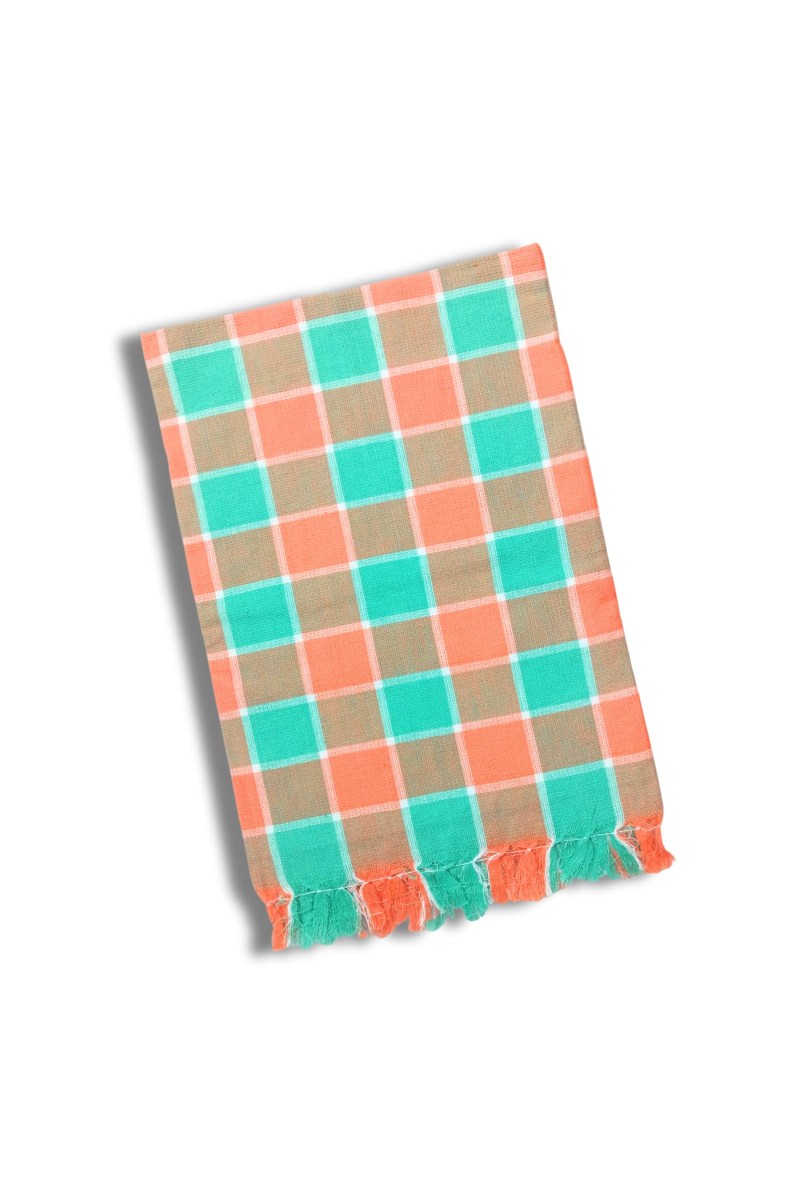 Hitech Sales Cotton Handloom Towels, Heavy Quality Bath, Face & Hand Towels (Pack of 1, Multi-Color, Size 30 x 60 cm) (Orange Checked)