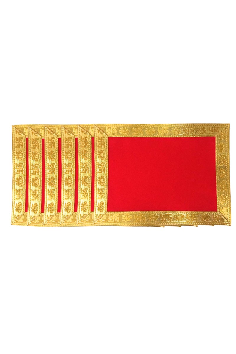 Velvet Pooja Aasan Cloth with Golden Border | Plain Chowki Mat for Puja Table, Home Mandir & Temple | Pack of 6 (6 x 8)
