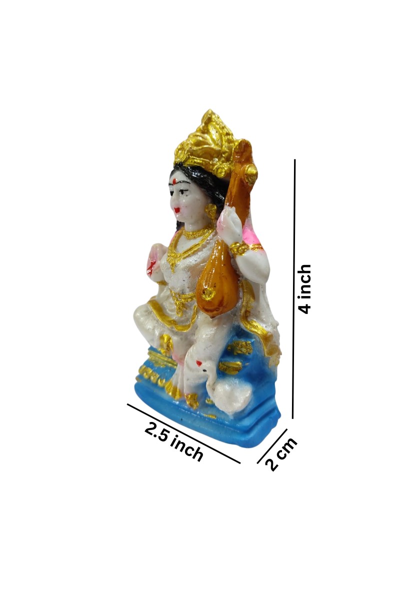 Hi Tech Sales Goddess Maa Saraswati Idol, Saraswati Vidya-Devi Murti/Statue/Figurine/Showpiece for Religious Pooja Gift Item, Temple/Pooja, Decoration, Home, Study Room(4inch)
