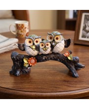 Cute Owl Family Showpiece Figurine on Tree Branch – Decorative Resin Owls Statue for Home, Office & Living Room Décor | Gift Item for Housewarming & Table Decoration