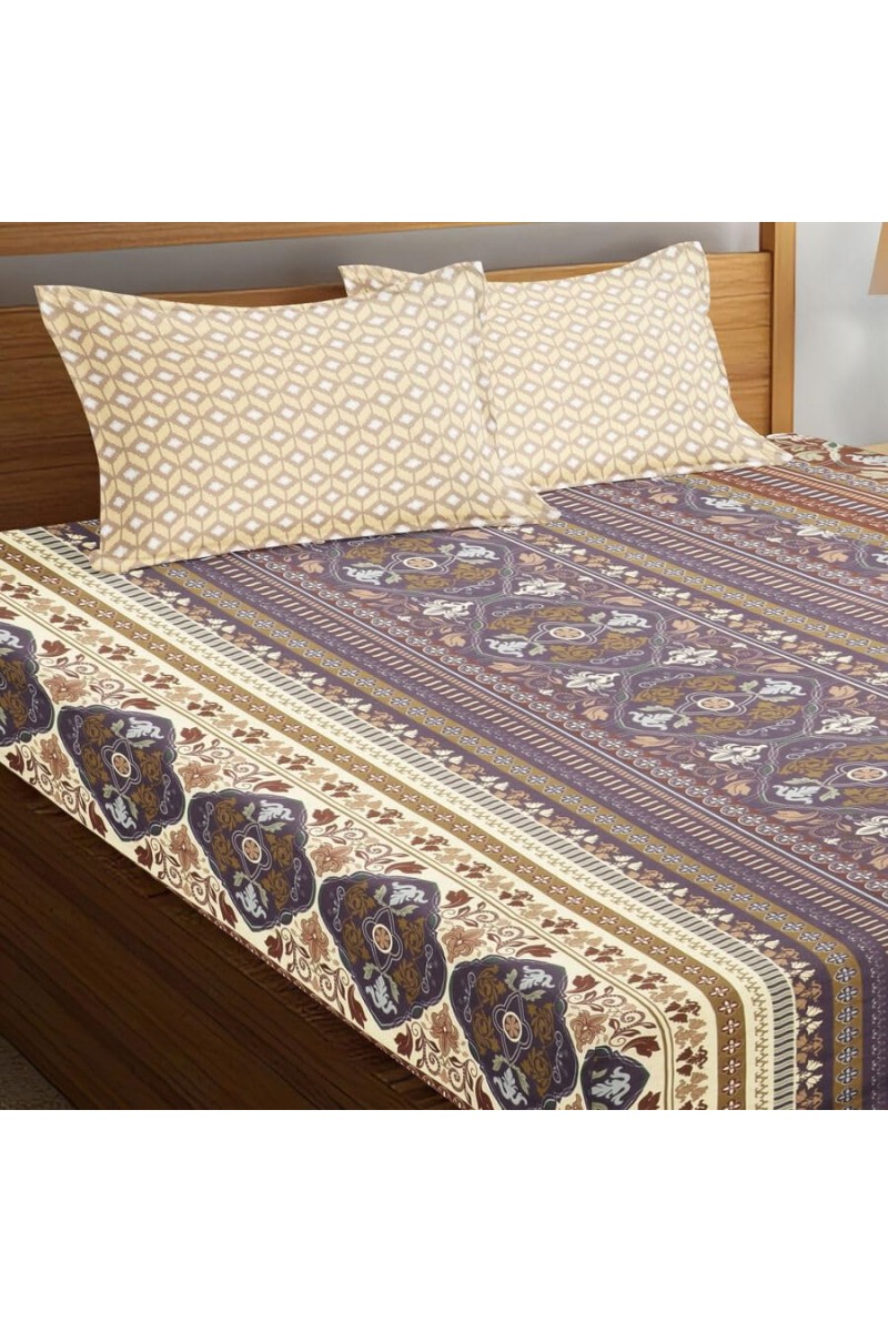 Hitech Sales Brown Geometric Printed Double Bedsheet | Soft, Durable & Fade-Resistant | Ideal for Double Bed | Easy Care & Washable