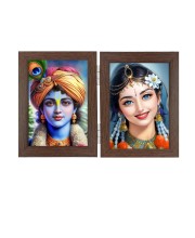 Hitech Sales Radha Krishna Double Picture Folding Photo Frame for Table, Home, Pooja Room Decor (Color- Brown, 2 Photos, Rectangular, Printed Photo, Tabletop Folding Stand Frame)