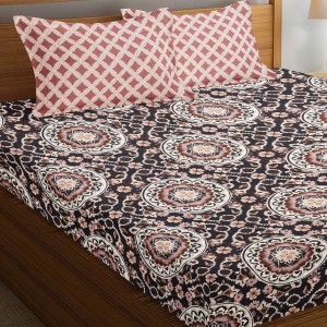 Hitech Sales Brown Geometric Printed Double Bedsheet | Soft, Durable & Fade-Resistant | Easy Care & Washable