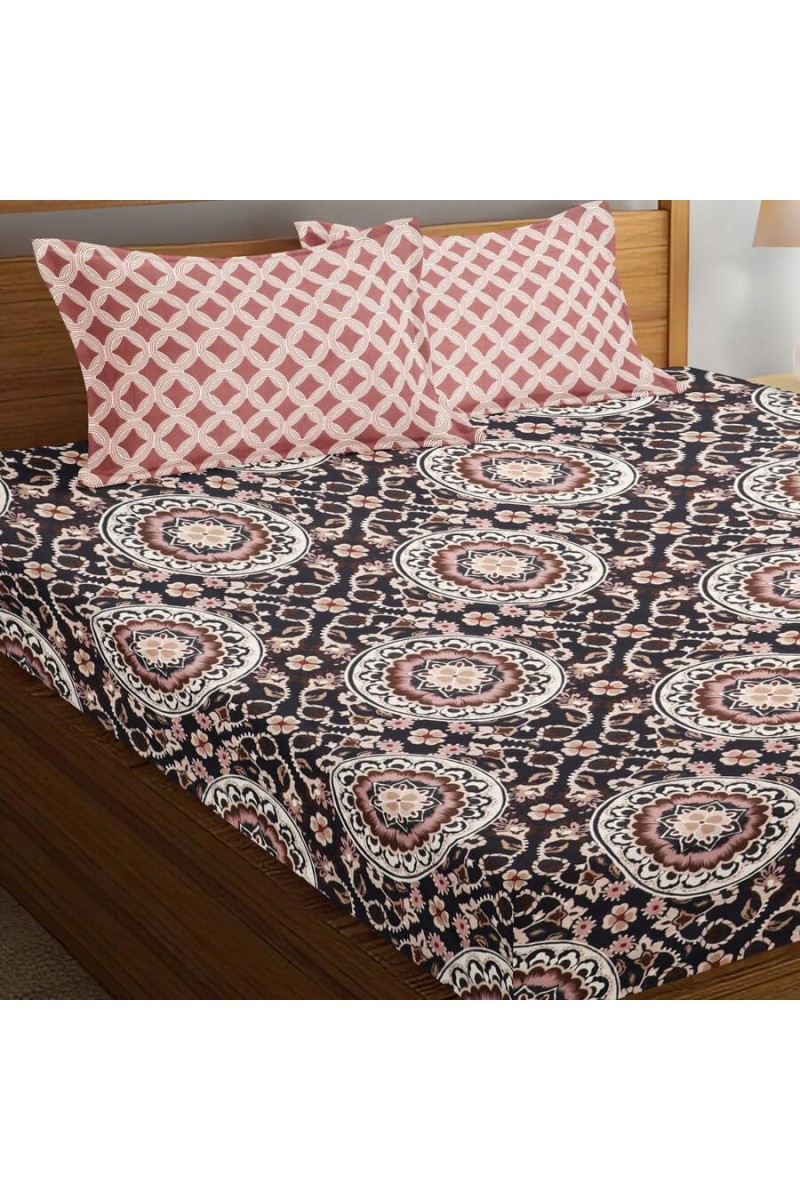 Hitech Sales Brown Geometric Printed Double Bedsheet | Soft, Durable & Fade-Resistant | Easy Care & Washable