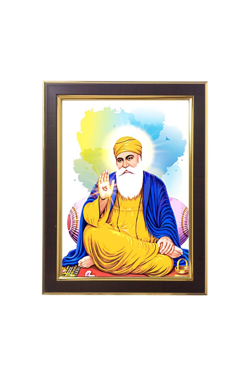 Hitech Sales Guru Nanak Dev Ji Photo Frame for Home & Temple Decoration, Polystyrene Material, Brown (7 x 9 inches with Printed Photo)