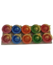 Pack of 10 Decorative Clay Diyas for Diwali – Hand-Painted Multicolor Traditional Oil Lamps – Festival Home Decor with Om Design – Eco-Friendly Diya Set for Pooja, Gifts & Celebrations