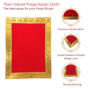 Velvet Pooja Aasan Cloth with Golden Border | Plain Chowki Mat for Puja Table, Home Mandir & Temple | Pack of 6 (6 x 8)