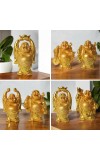 Laughing Buddha Set of 6 | Marble Resin Gold Feng Shui Buddha Statues for Home Decor, Office, Dining Room | Asian Gift Showpiece