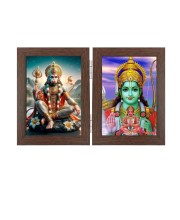 Hitech Sales Shree Hanuman and Ram Vishnu Double Picture Folding Photo Frame for Table, Home, Pooja Room Decor (Brown, 2 Printed Photos, Tabletop)