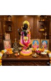 Black Lord Krishna Statue Playing Flute with Golden Crown – Hindu God Murti Idol for Home Mandir, Pooja Room, Temple Decor & Spiritual Gift Item