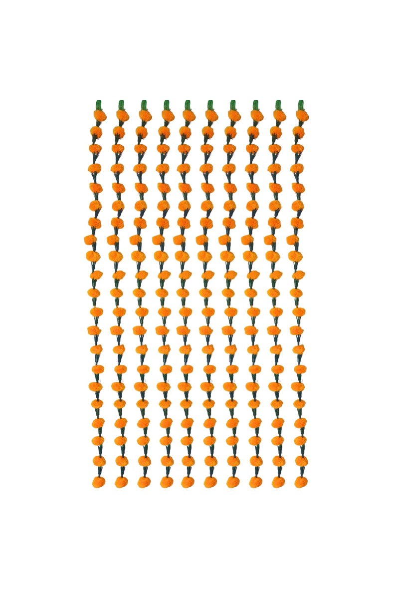 Hitech Sales 10 Woolen Artificial Long Marigold Fluffy Flower Garland Strings for Home Decoration, Pooja Mandir Decor Genda Phool for Wedding and Festivals, Diwali (40 inch) (Orange)