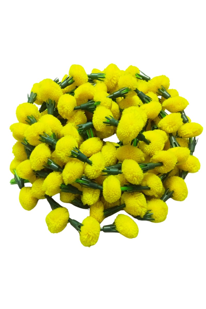 Hitech Sales 10 Woolen Artificial Long Marigold Fluffy Flower Garland Strings for Home Decoration, Pooja Mandir Decor Genda Phool for Wedding and Festivals, Diwali (40 inch) (Yellow)