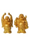 Hitech Sales Marble Resin Laughing Buddha Set of 2 | Marble Resin Gold Feng Shui Statues for Home, Office, Dining Room Decor | Asian Gift Showpiece