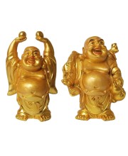 Hitech Sales Marble Resin Laughing Buddha Set of 2 | Marble Resin Gold Feng Shui Statues for Home, Office, Dining Room Decor | Asian Gift Showpiece